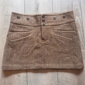 Ralph Lauren Tan Brown Herringbone Wool Alpaca Mini Skirt Preppy Sexy Size 4